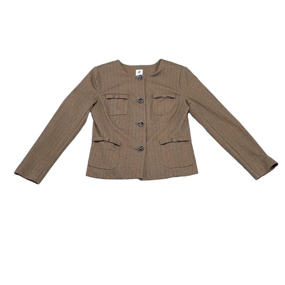 Cabi Penny Blazer Herringbone Brown Tan Bows Pockets Size Medium 3170 - Picture 4 of 17